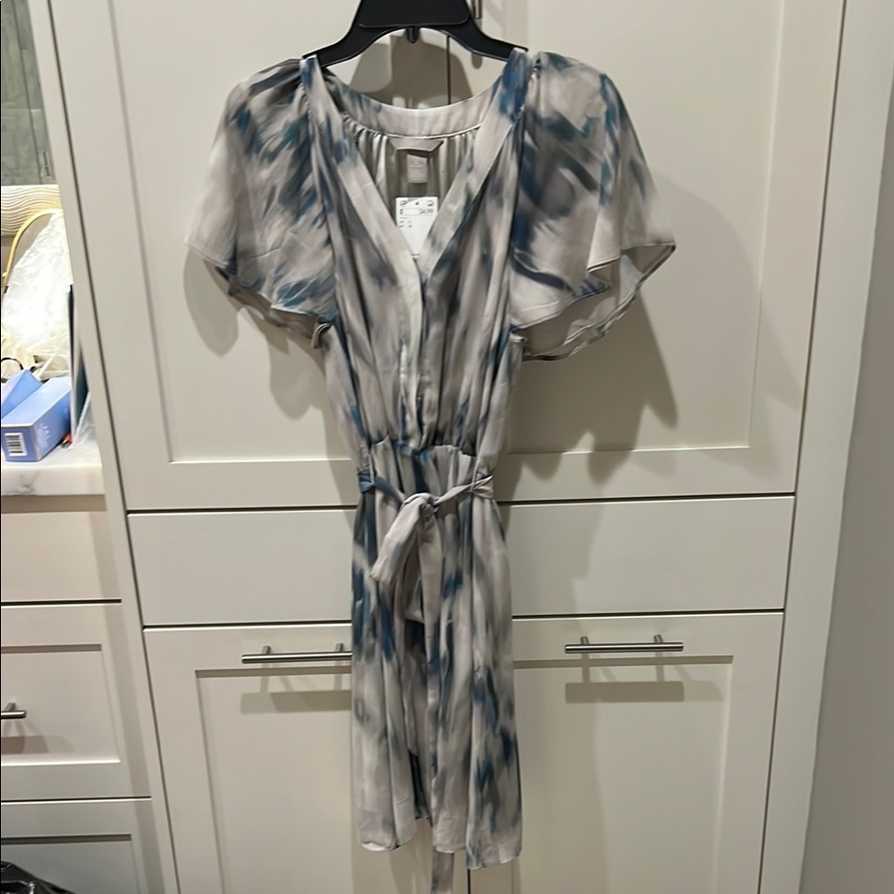 H&M Gray and White Ruffled Tiered Maxi Dress